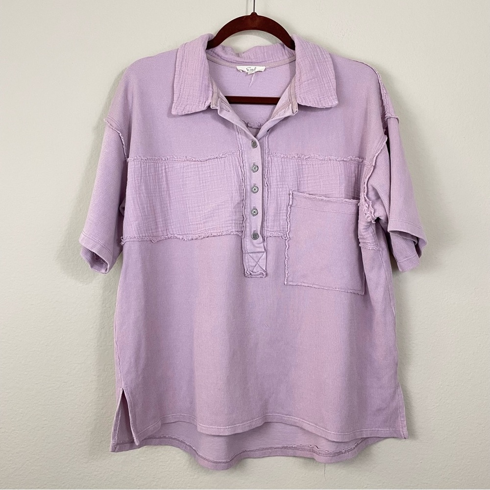 Easel Lilac Gauzy Oversized Henley Top Size Smallโ